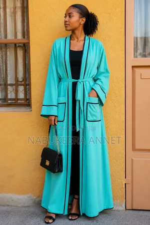  Turquoise Belted Luxury Open Abaya 