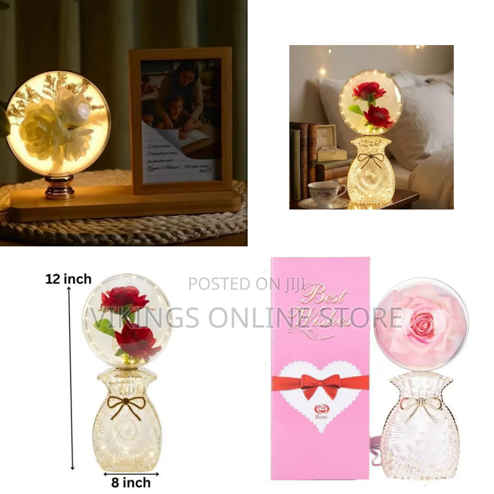 LED Artificial Rose Globe Lamp With Bow Crystal Base Night LED Light