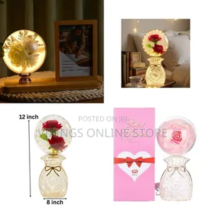 LED Artificial Rose Globe Lamp With Bow Crystal Base Night LED Light