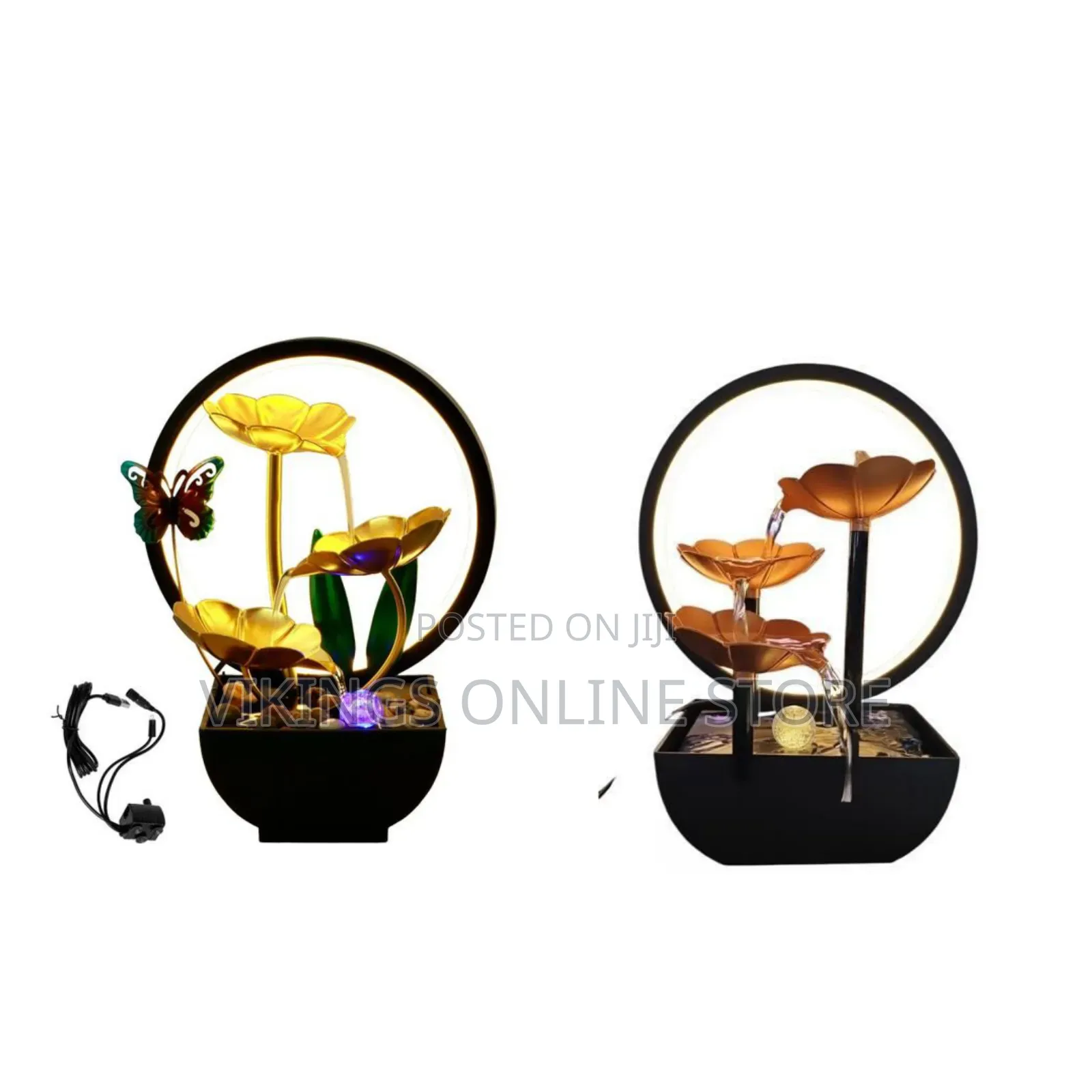 Tabletop Fountain With Rocks and LED Ring Lights, 3-Tiers Leaf Small