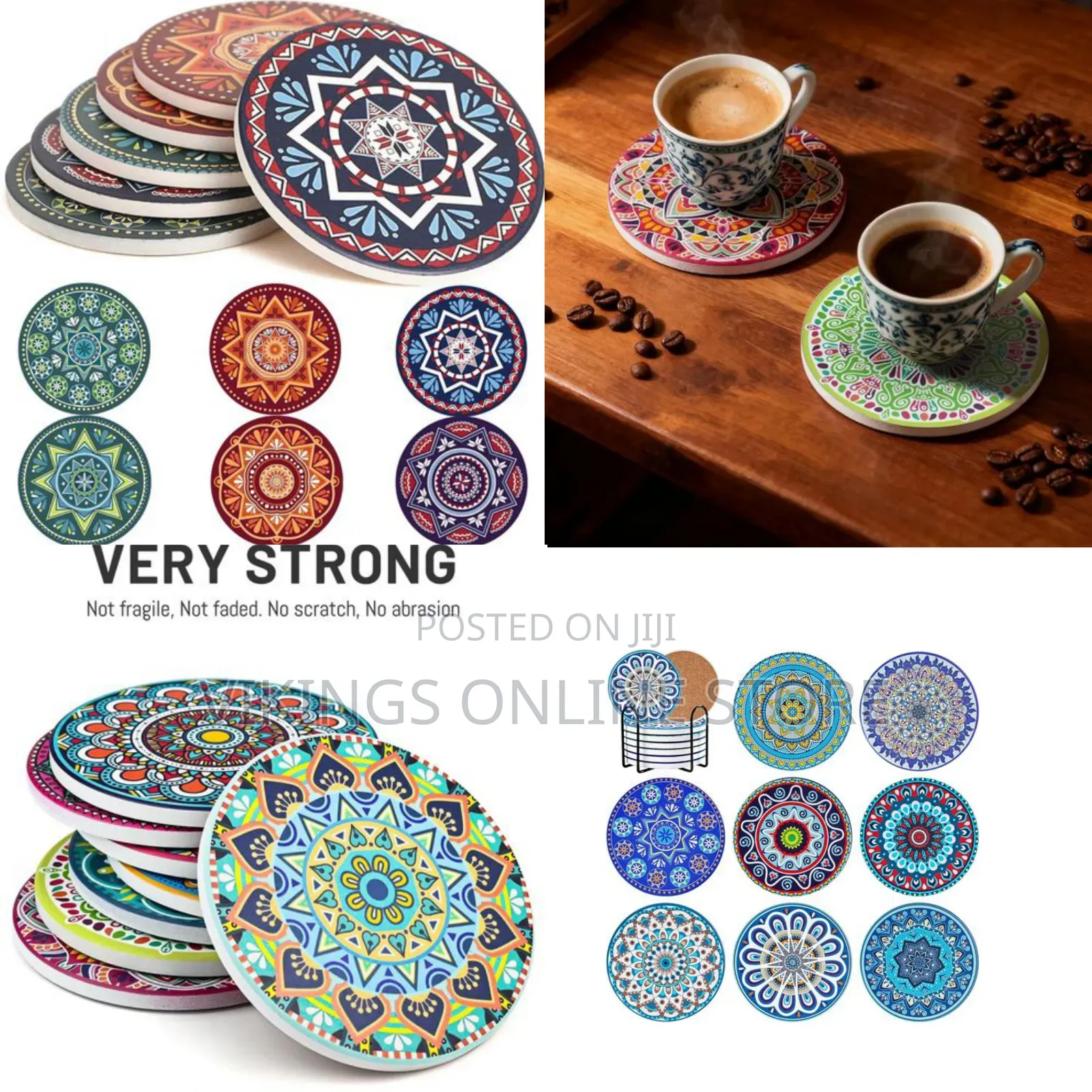 Mandala Coasters Set of 6, Ceramic Round Drink Coasters Absorbent