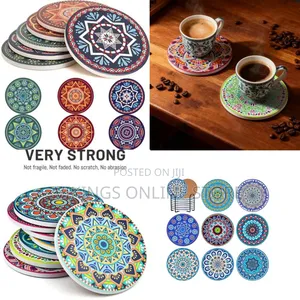 Mandala Coasters Set of 6, Ceramic Round Drink Coasters Absorbent