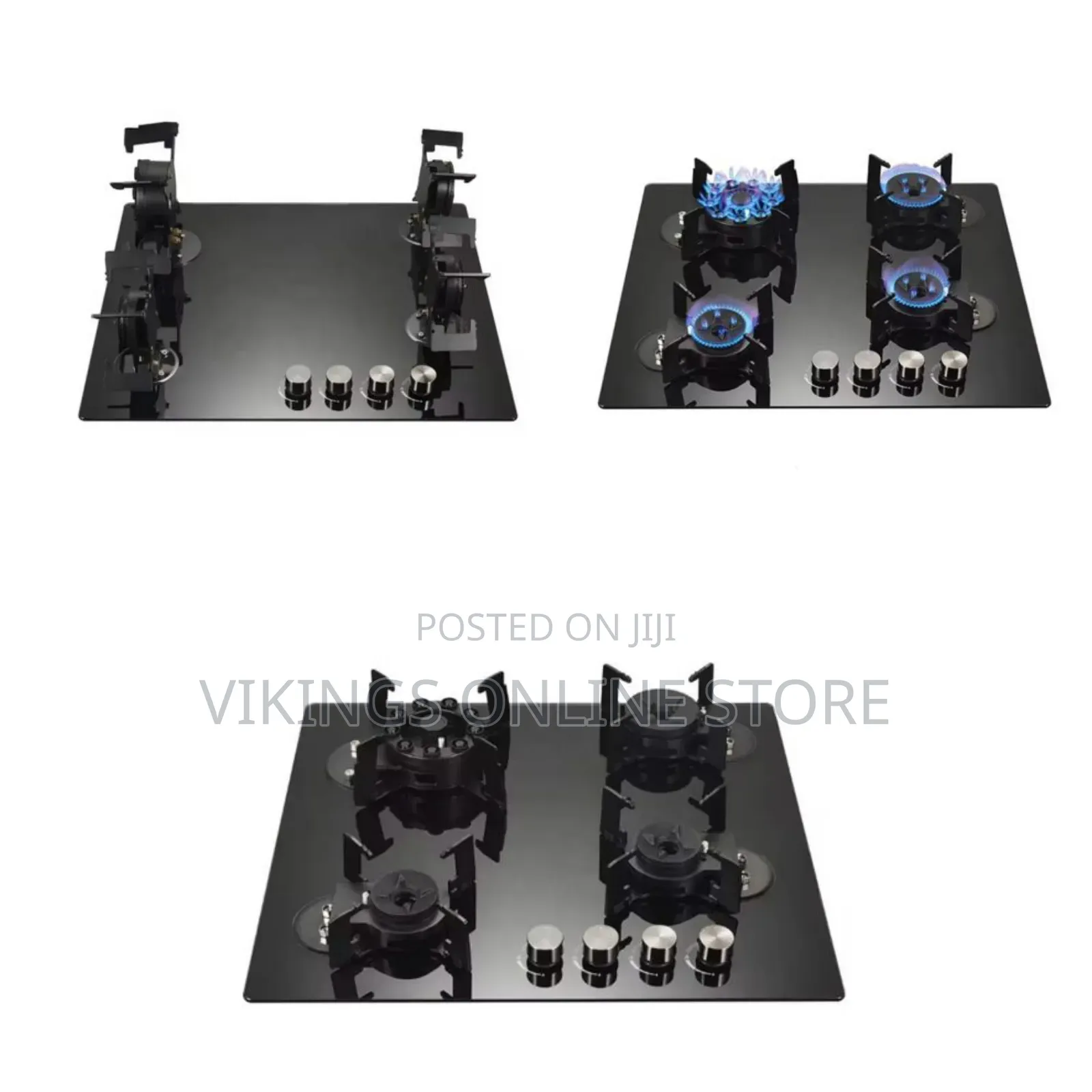 60*60cm Built-in and Stand Support Desktop 4-Burner Tempered Glass