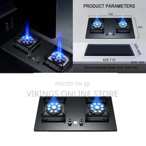 Gas Hob Black 75CM Embedded Gas Stove With 9 Cavity Wok 2 Burners