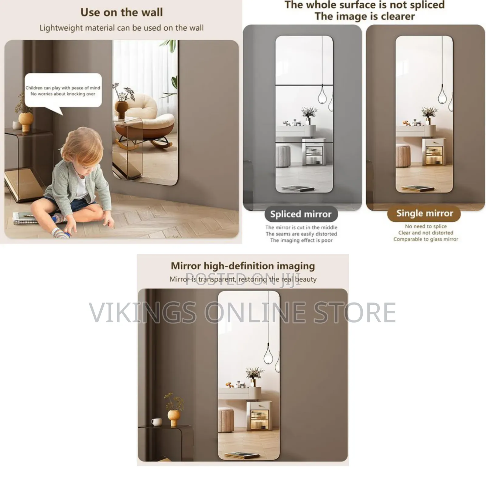 Rectangular Full Body Mirror Stick on Wall Diy No Drilling Required