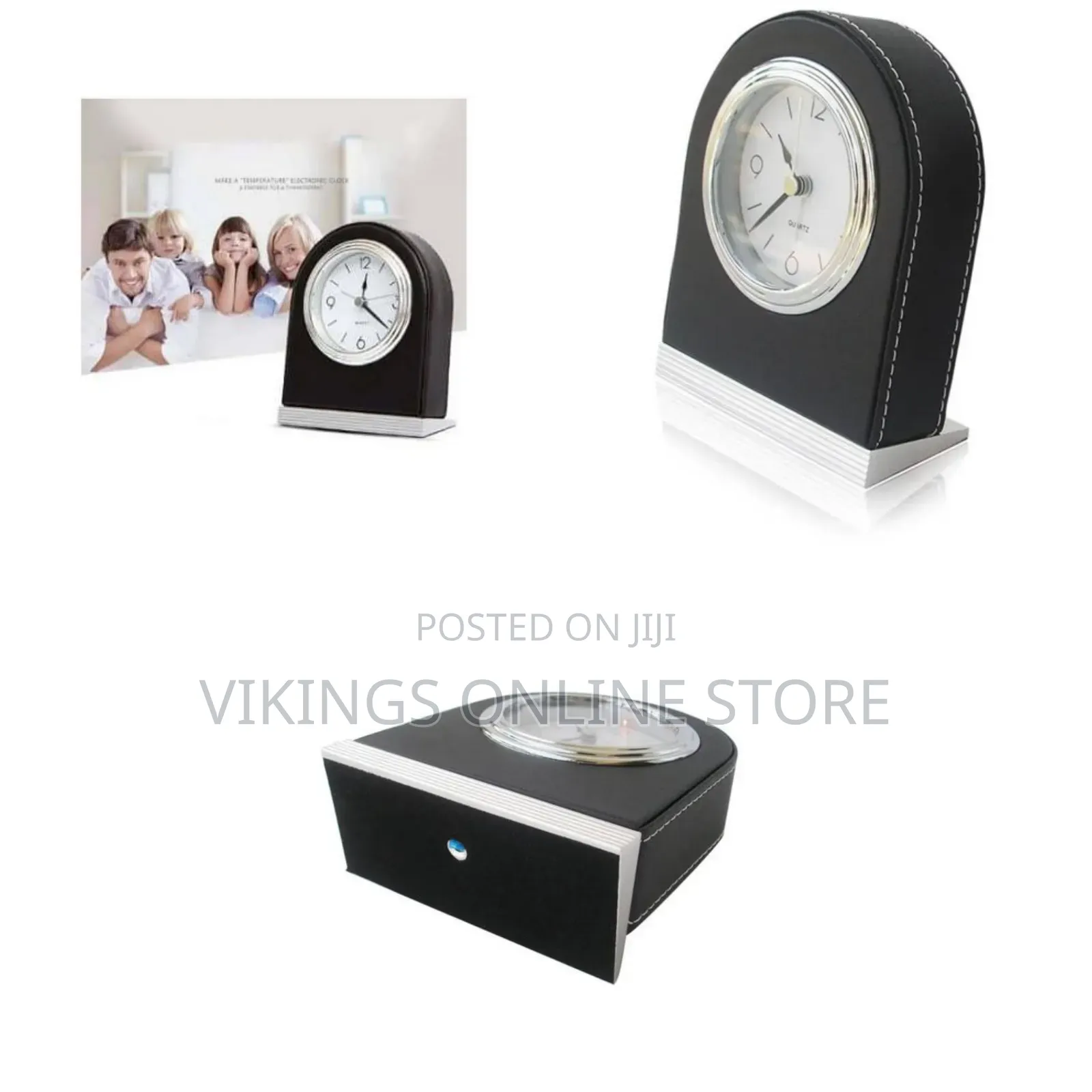 Leather Alarm Clock Mute Movement Hotel Table Clock Desktop Decoration