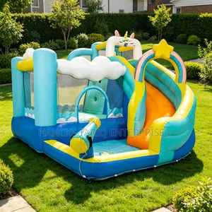 Unicorn Rainbow Theme Inflatable Bouncy Castle With Slide Pool