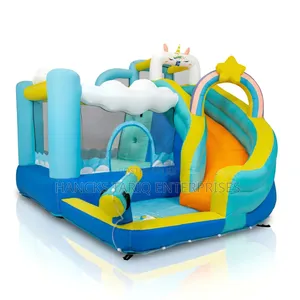 Unicorn Rainbow Theme Inflatable Bouncy Castle With Slide Pool