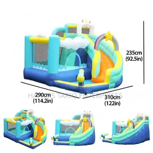 Unicorn Rainbow Theme Inflatable Bouncy Castle With Slide Pool