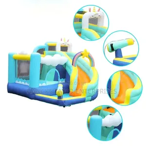 Unicorn Rainbow Theme Inflatable Bouncy Castle With Slide Pool