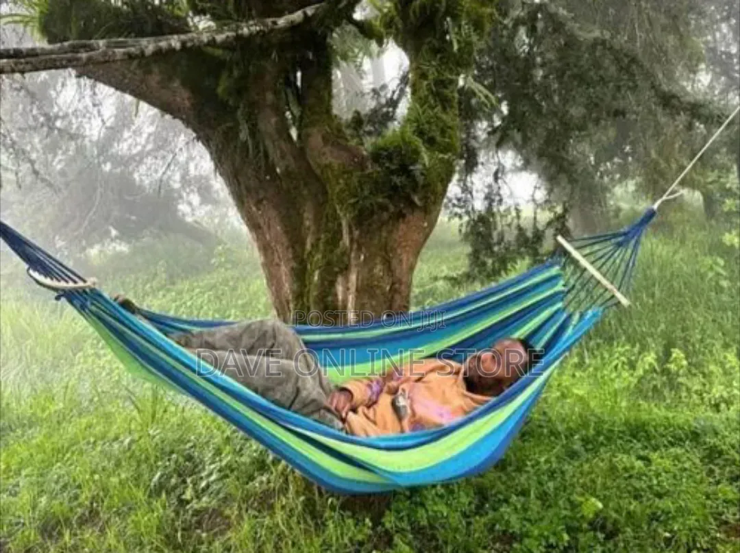 Portable, Rainbow-Striped Canvas Hammock