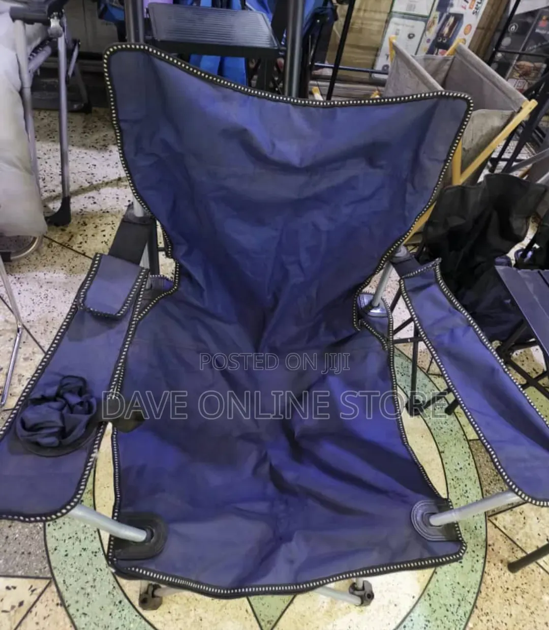 Blue and Black Folding Chair