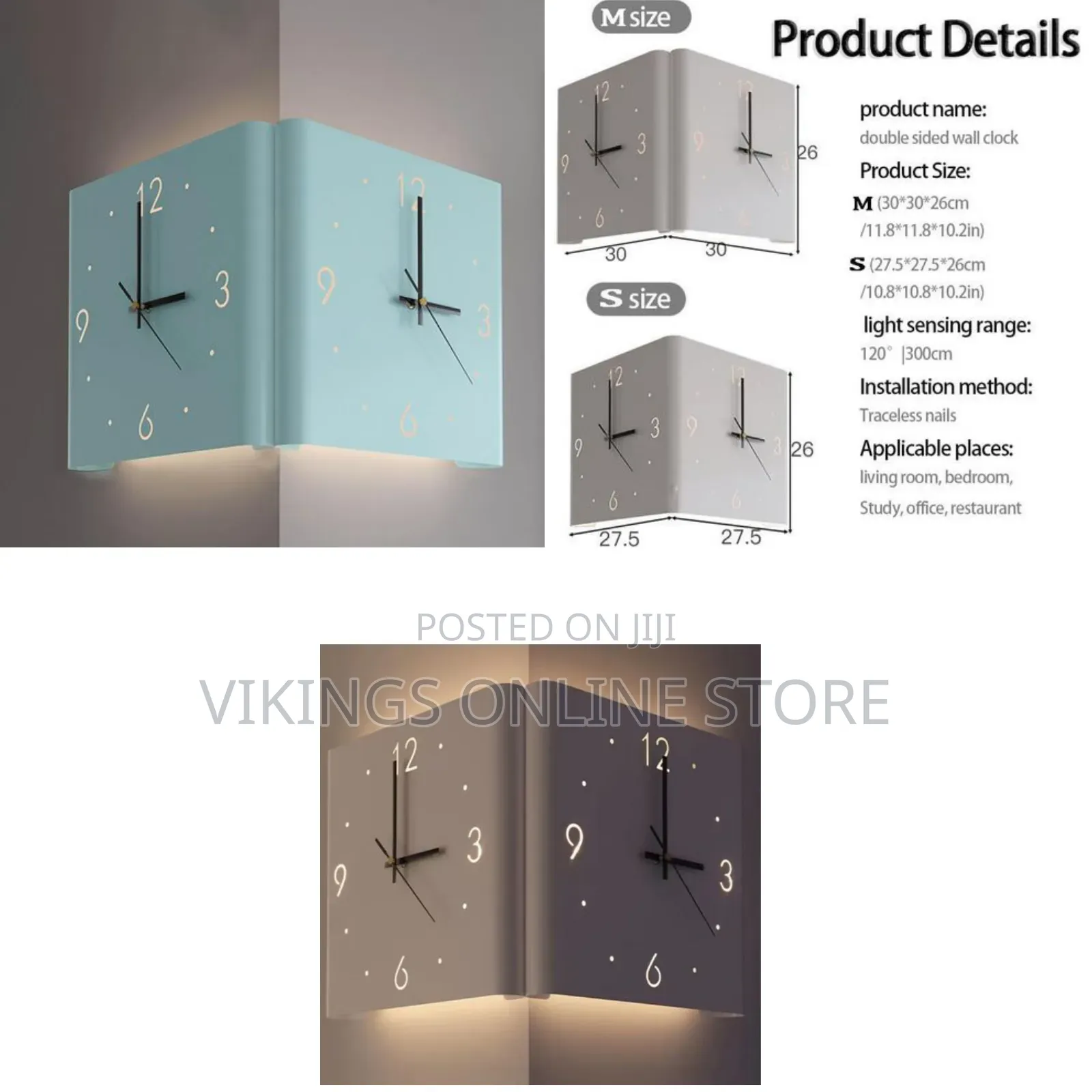 Folding Wall Corner Clock, Digital Sensor Luminous Double Sided Corner