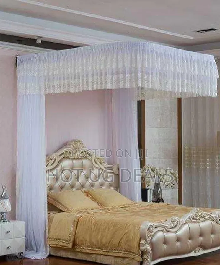 5x6 Luxury Wall-Mounted Bed Canopy Track Netting – Elegant White