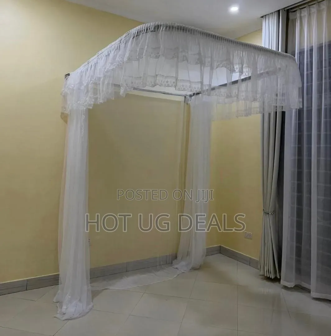 5x6 Luxury Wall-Mounted Bed Canopy Track Netting – Elegant White