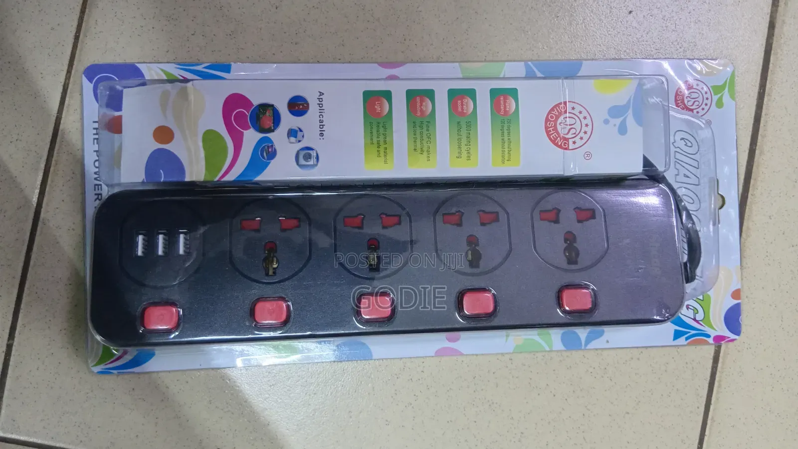 4-Way Extension Socket Featuring 3 USB Ports .