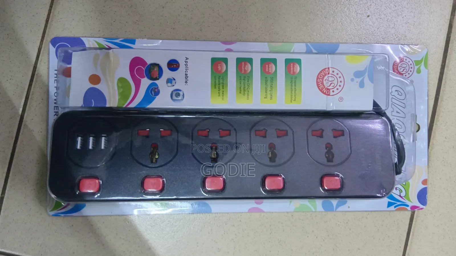 4-Way Extension Socket Featuring 3 USB Ports .
