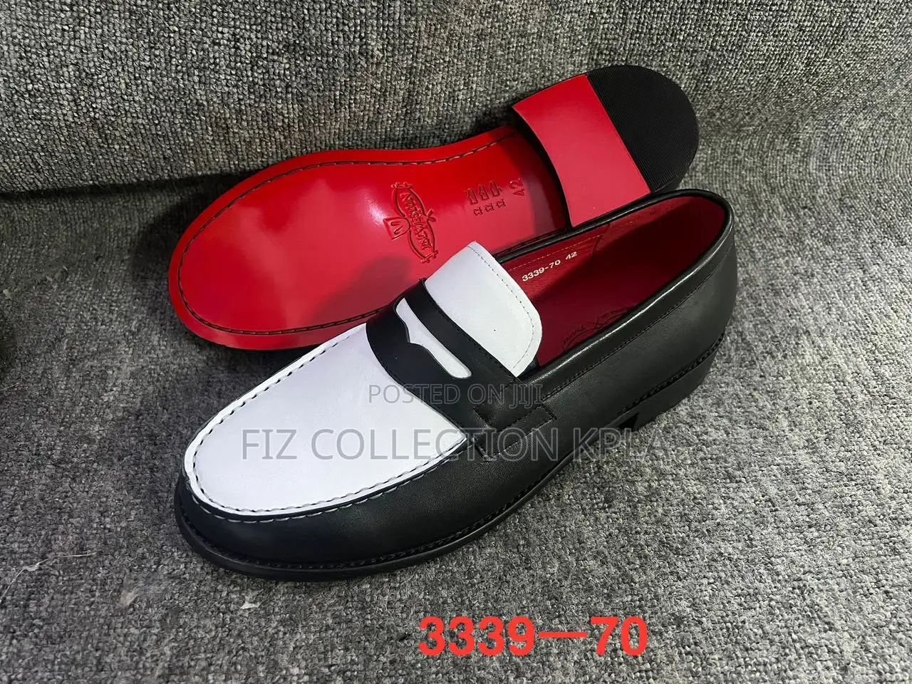 Original HuitJours Black White Penny Loafers Red Sole