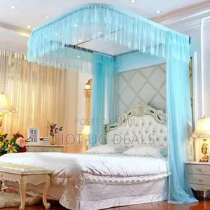 6x6 Luxury Wall-Mounted Bed Canopy Mosquito Net - Light Blue