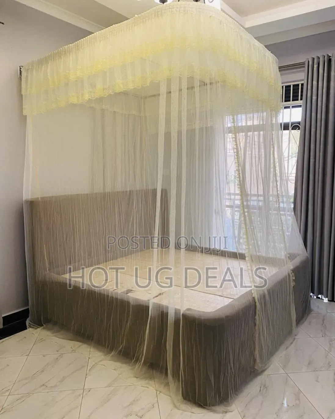 King Size Luxury Wall-Mounted Canopy Mosquito Net – Cream