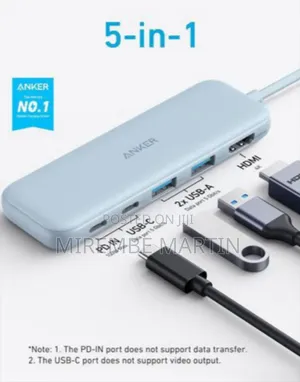 Powerology Anker 332 USB C Hub, 5-in-1 USBC to HDMI Splitter With