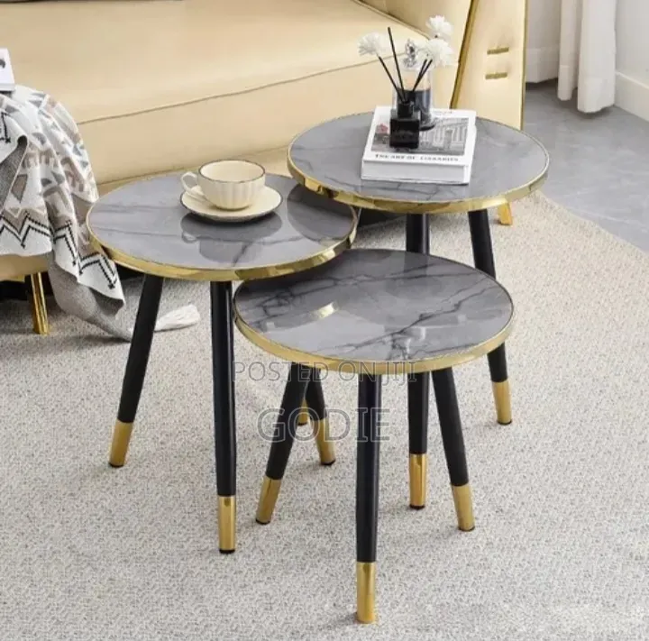 3-in-1 Nesting Coffee Table Set Featuring a Marble-Effect Top