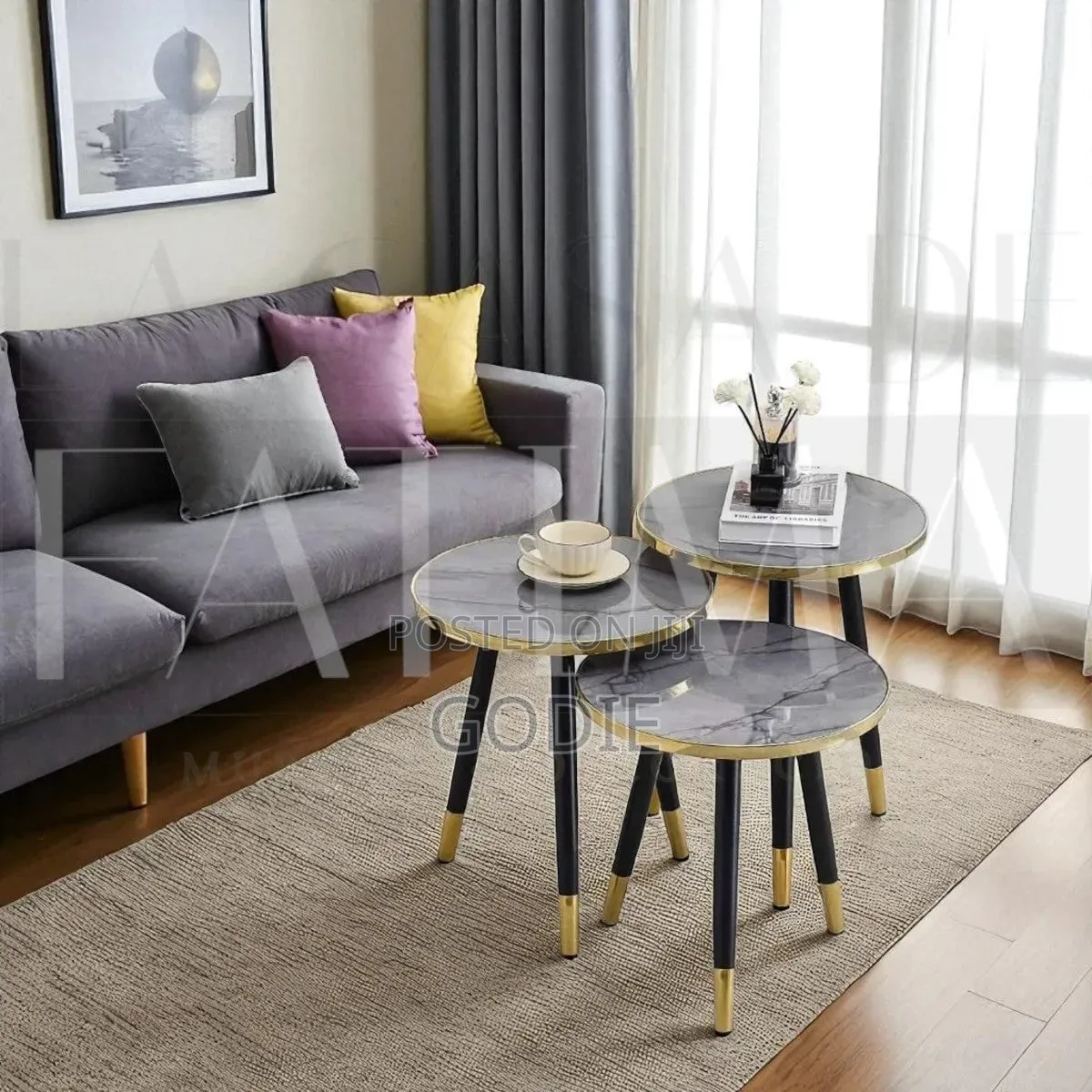 3-in-1 Nesting Coffee Table Set Featuring a Marble-Effect Top