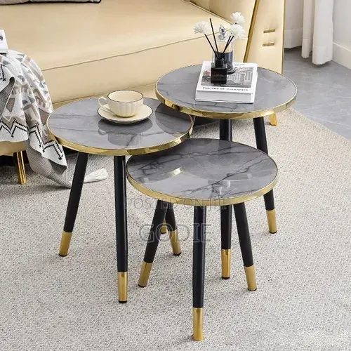 3-in-1 Nesting Coffee Table Set Featuring a Marble-Effect Top