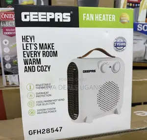 Geepas GFH28547 Fan Heater, Adjustable Thermostat, Carry Handle.