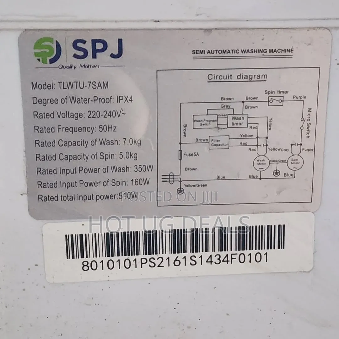 SPJ 7kg Semi-Automatic Twin Washing Machine - White