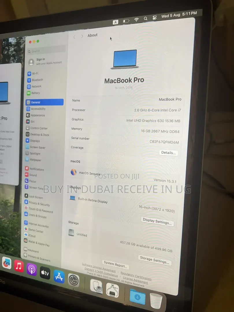 Laptop Apple MacBook Pro 2019 16GB Intel Core i7 SSD 512GB