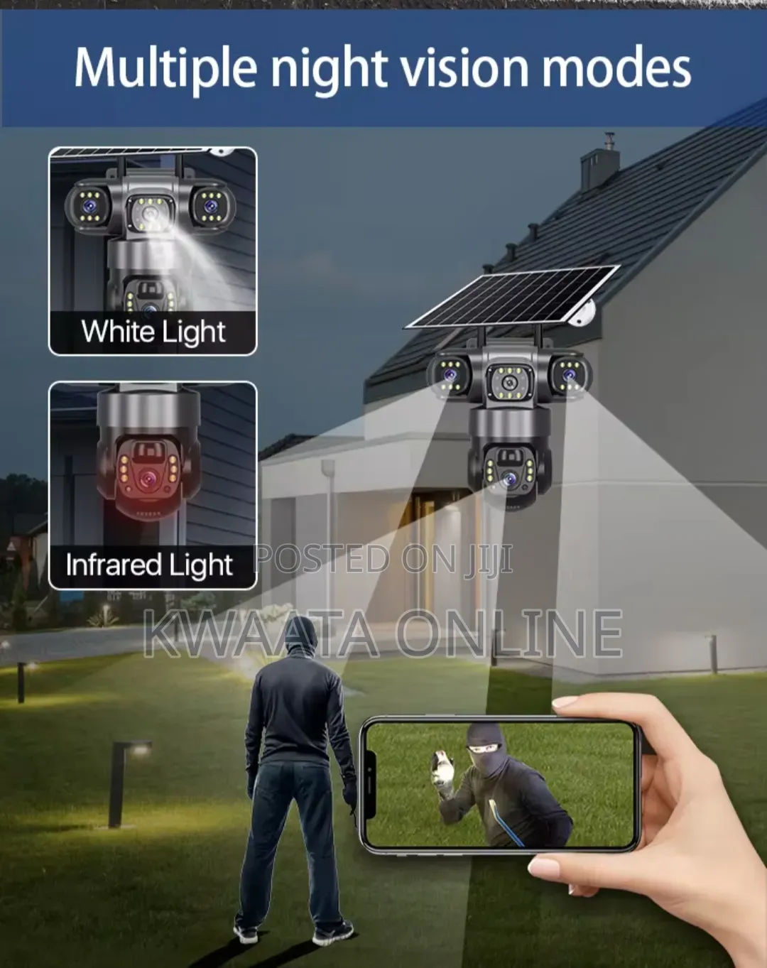 4G LTE Sim Card Solar Security Camera, HD Wi-Fi,Three Screen Wireless