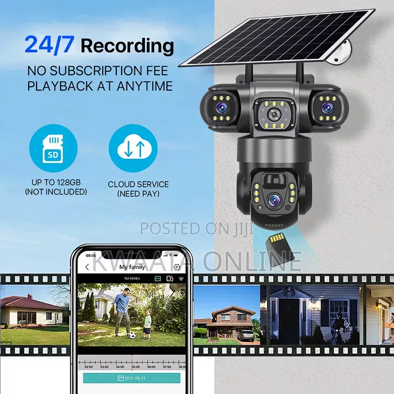 4G LTE Sim Card Solar Security Camera, HD Wi-Fi,Three Screen Wireless
