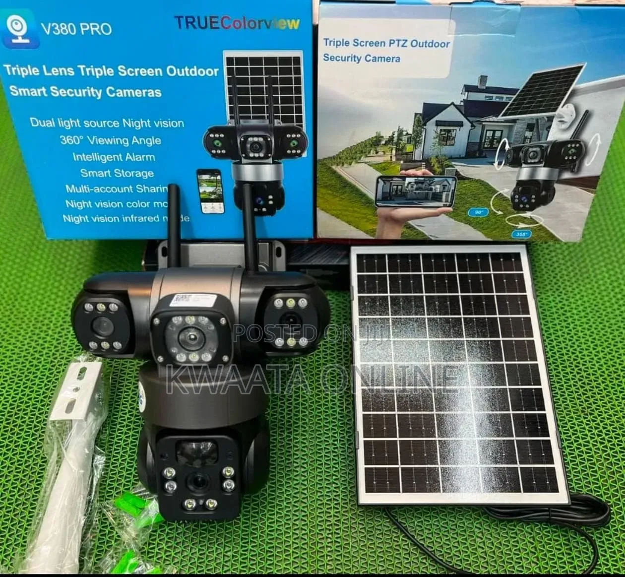 4G LTE Sim Card Solar Security Camera, HD Wi-Fi,Three Screen Wireless