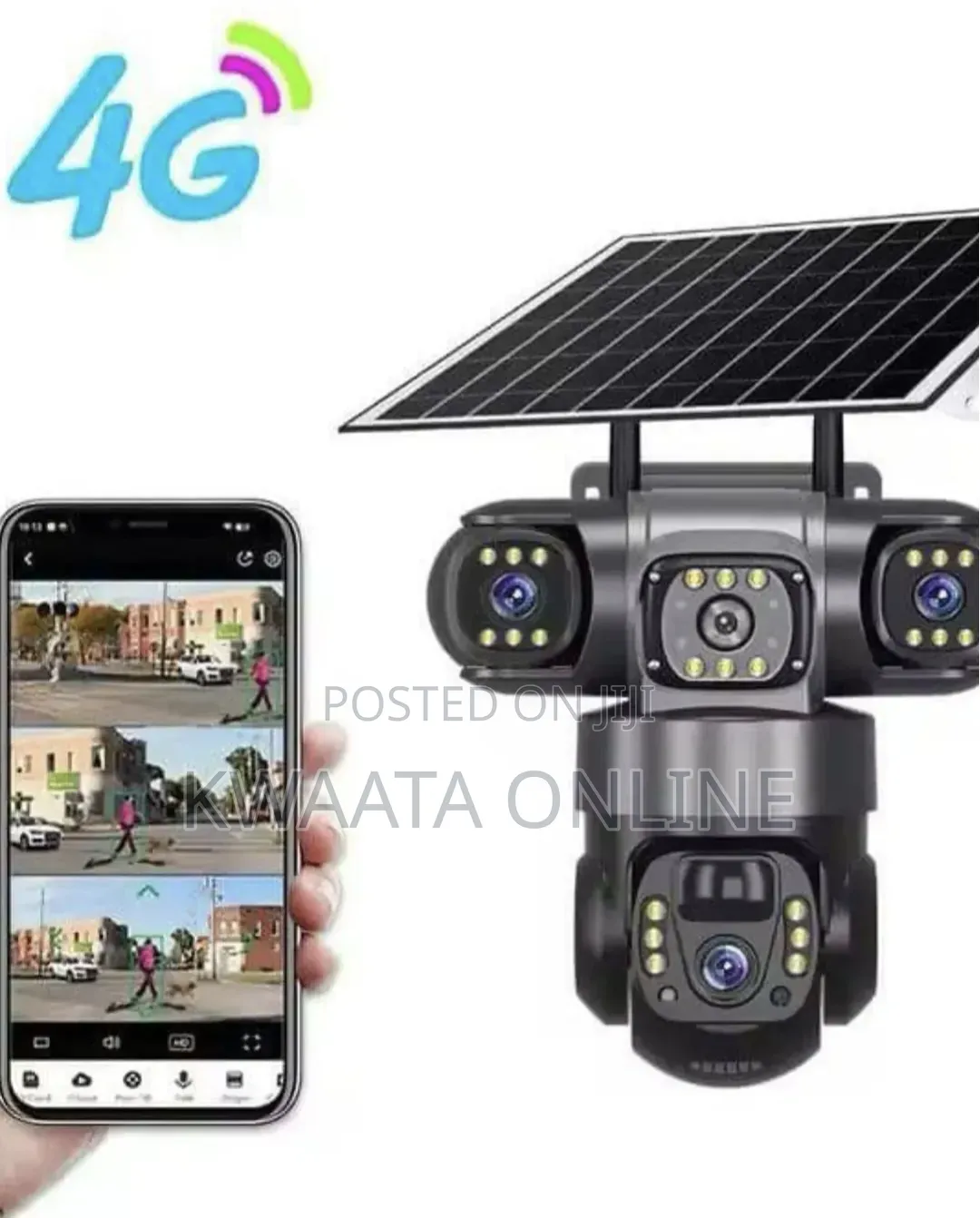 4G LTE Sim Card Solar Security Camera, HD Wi-Fi,Three Screen Wireless