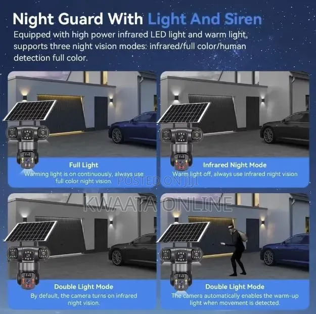 4G LTE Sim Card Solar Security Camera, HD Wi-Fi,Three Screen Wireless
