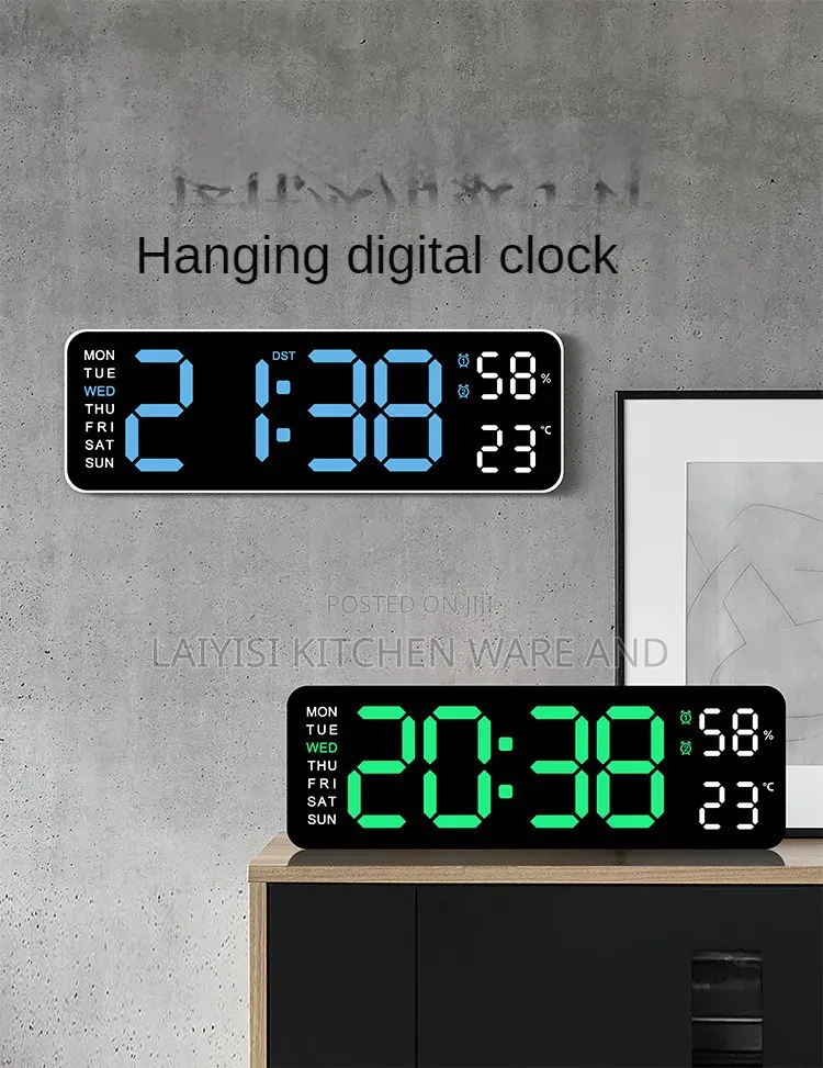 Large Digital LED Wall Clock With Temperature Week Display Adjustable
