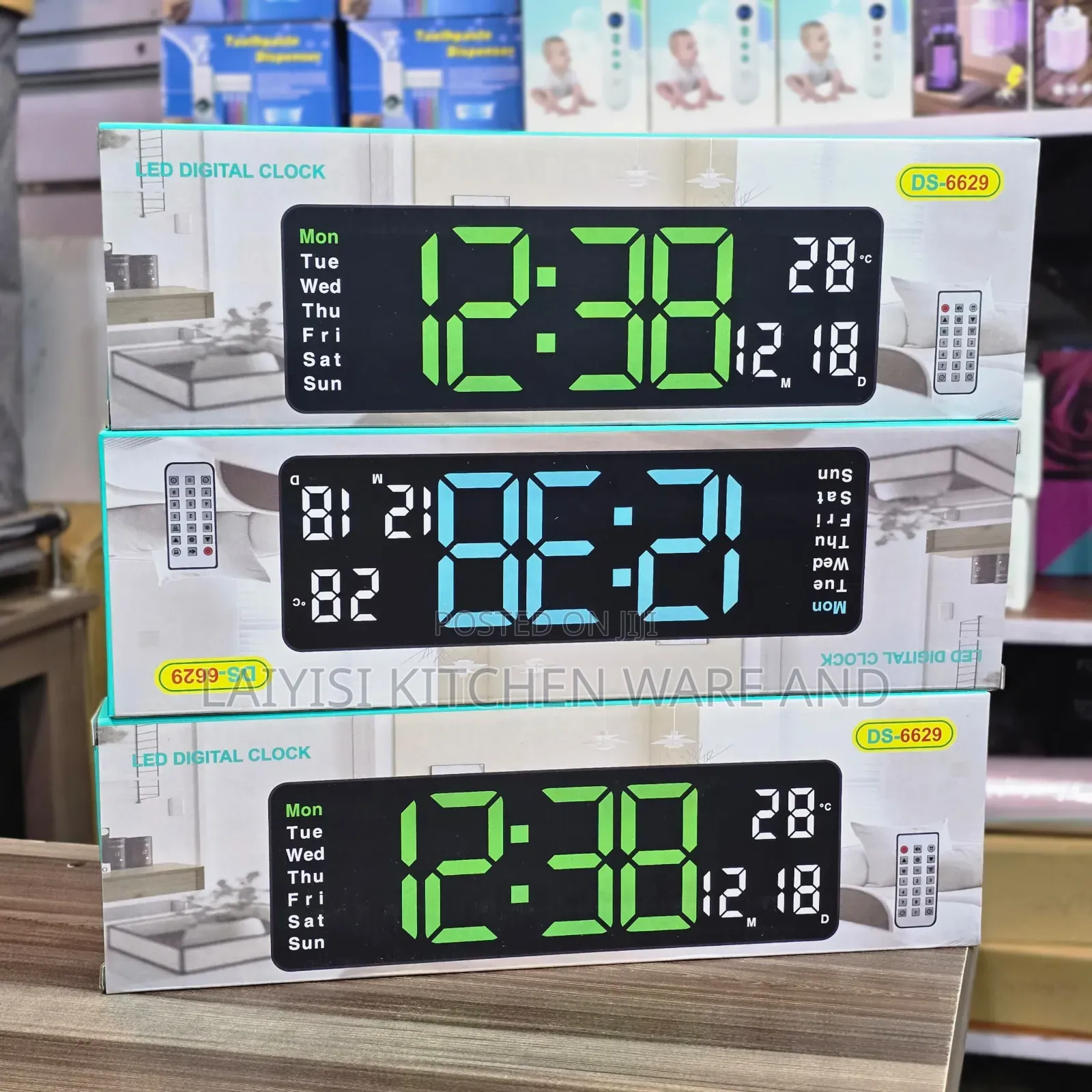 Large Digital LED Wall Clock With Temperature Week Display Adjustable
