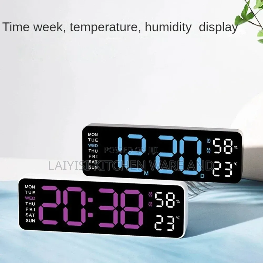 Large Digital LED Wall Clock With Temperature Week Display Adjustable