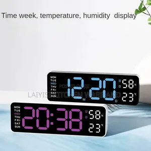 Large Digital LED Wall Clock With Temperature Week Display Adjustable