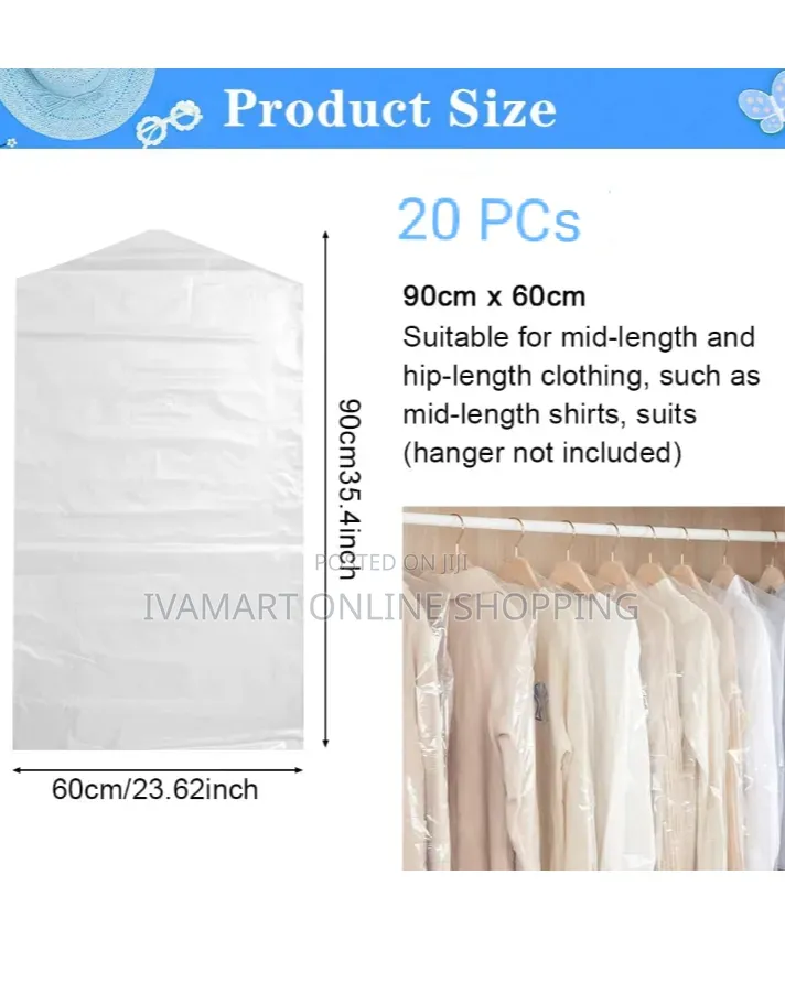 Garments Polythene Plastic Covers / Bags - 20 PCs, Dust Proof