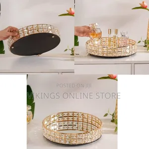 Decorative Crystal Mirror Tray Gold Round Mirrored Plate for Candle