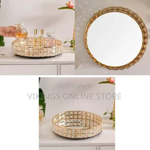 Decorative Crystal Mirror Tray Gold Round Mirrored Plate for Candle