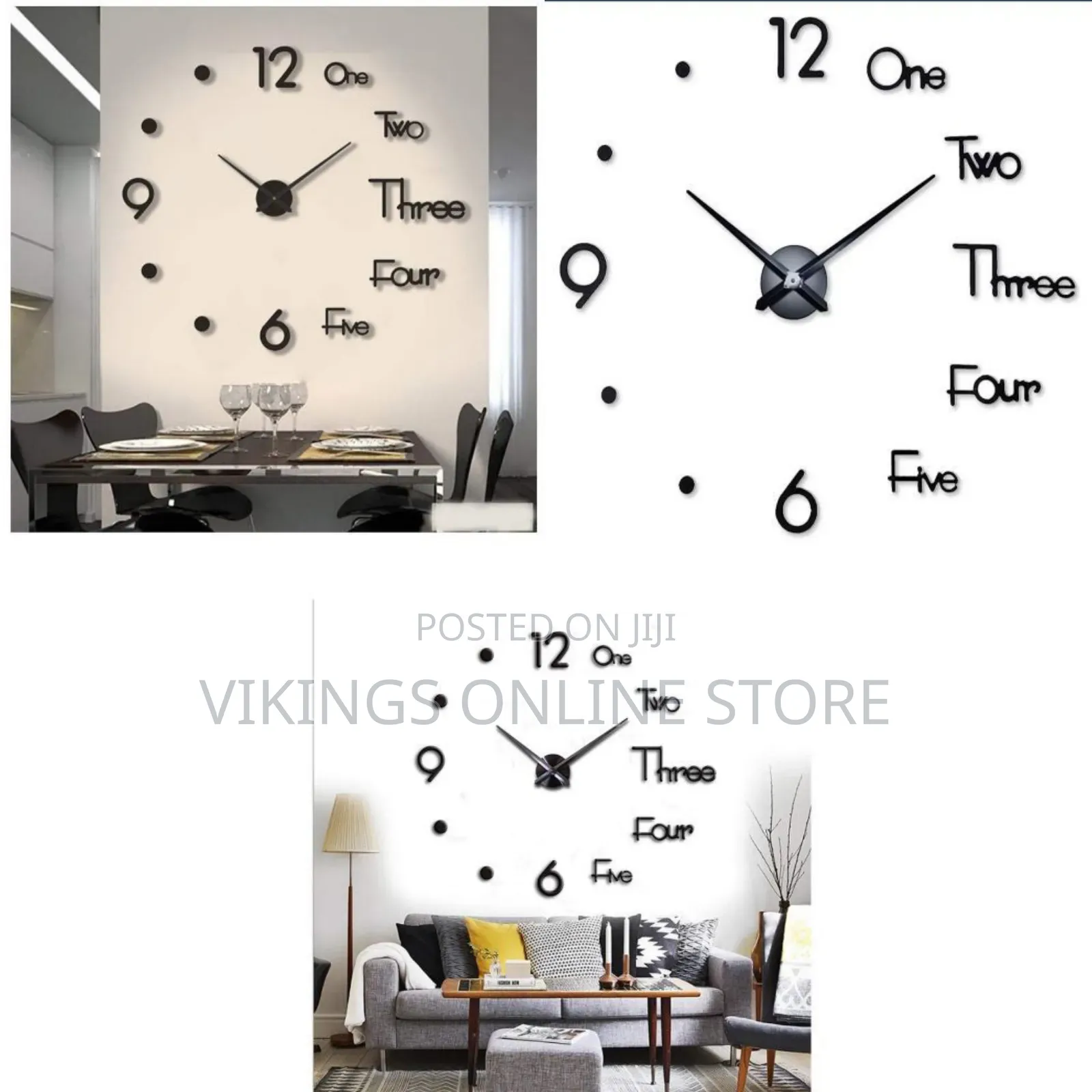 70*63CM 3D DIY Silent Sticker Wall Clock for Kitchen, Office, Bedroom