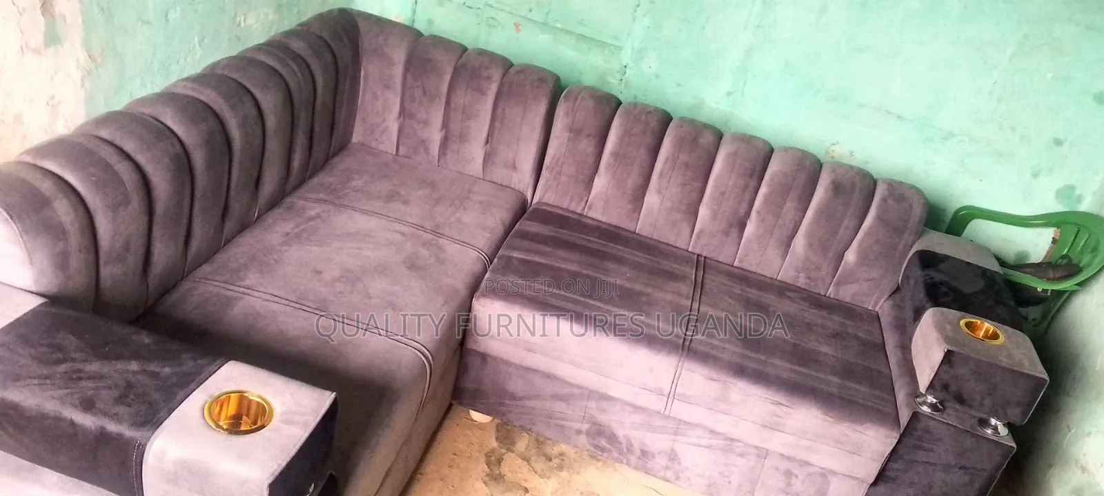 Gray Colored L Sofa Set 