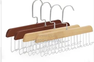 Multifunctional Wooden Hangers Feature 8 Stainless Steel Hooks
