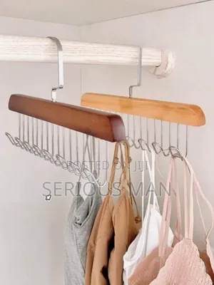 Multifunctional Wooden Hangers Feature 8 Stainless Steel Hooks