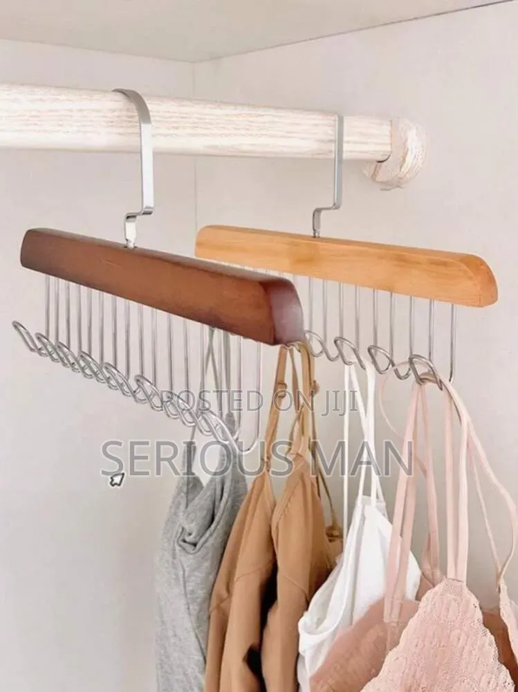 Multifunctional Wooden Hangers Feature 8 Stainless Steel Hooks