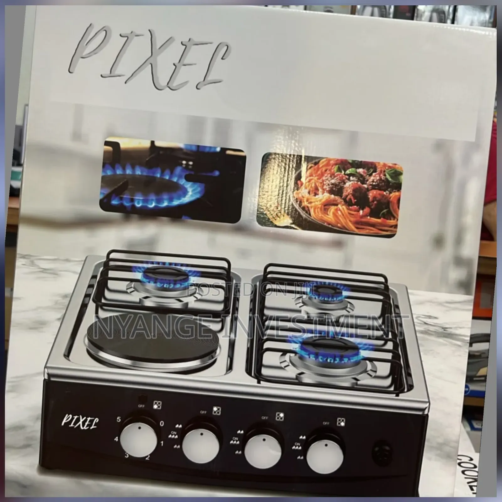 Pixel Tabletop cooker.A Three Gas Burners and One Electric Hot Plate.