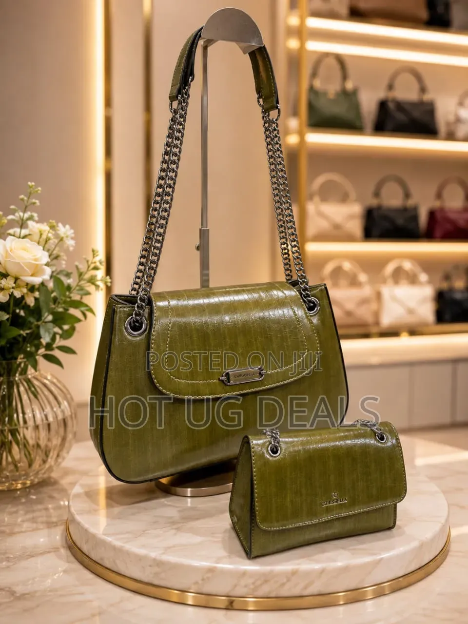 Elegance Croc-Embossed Shoulder Bag Pouch Set - Color Varies